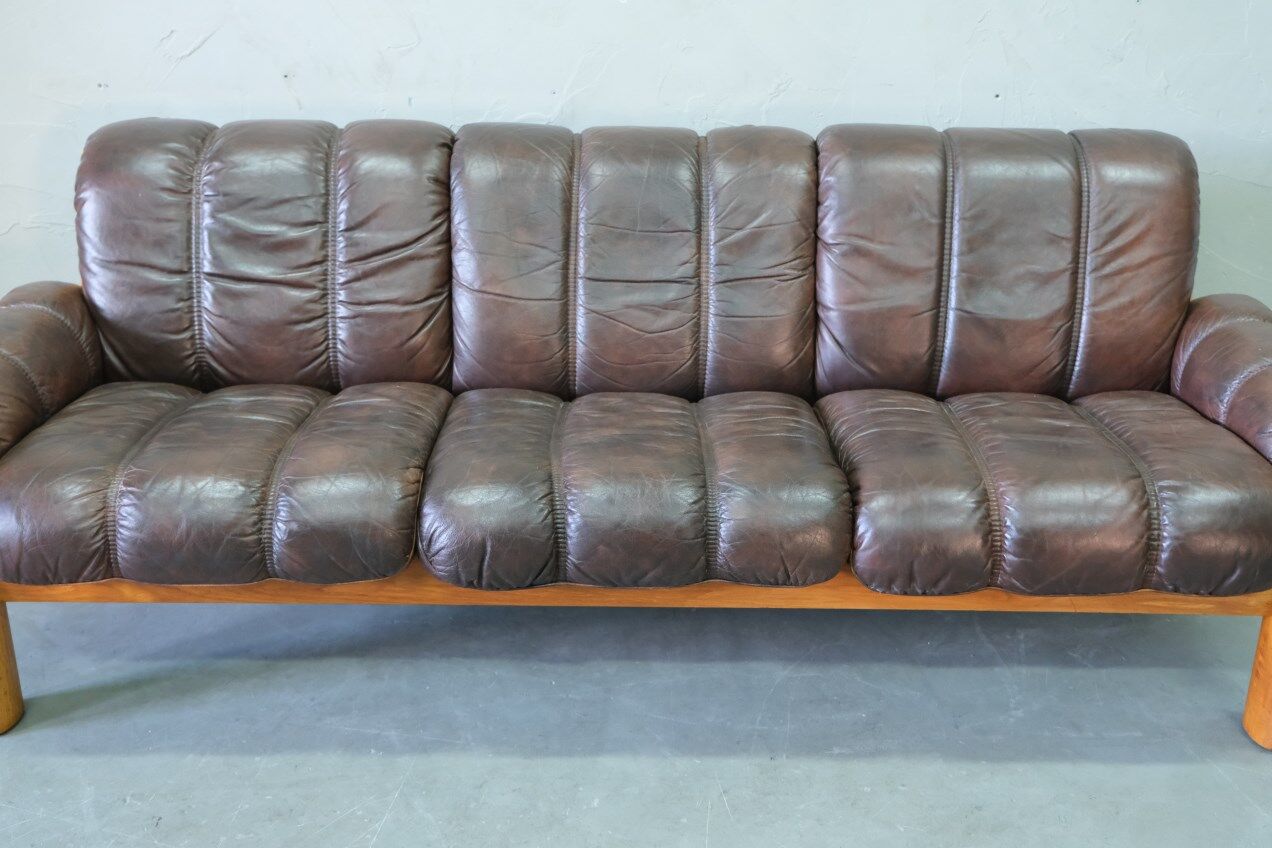 Mid-Century Teak and Leather 3-Seater Sofa from Ekornes, 1970s