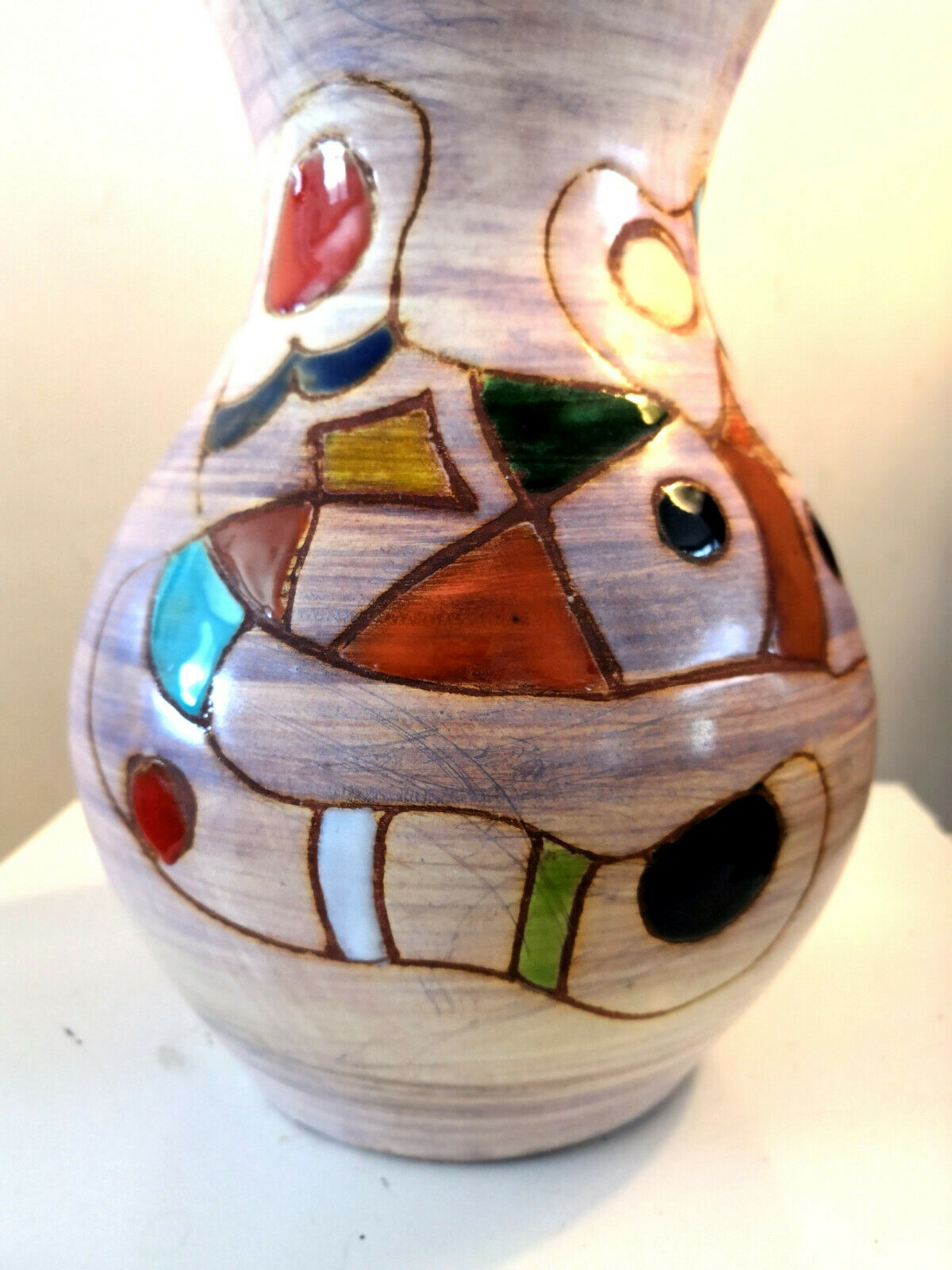 Strangulation vase with polychrome abstract decoration 60s