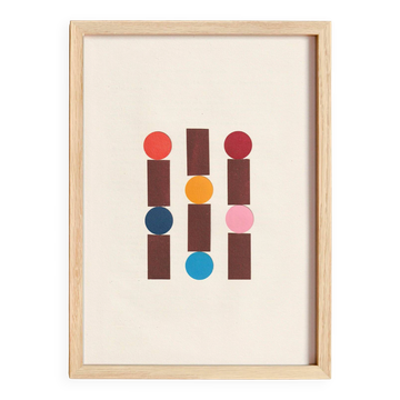Collage sur papier ancien multicolors signé Eawy