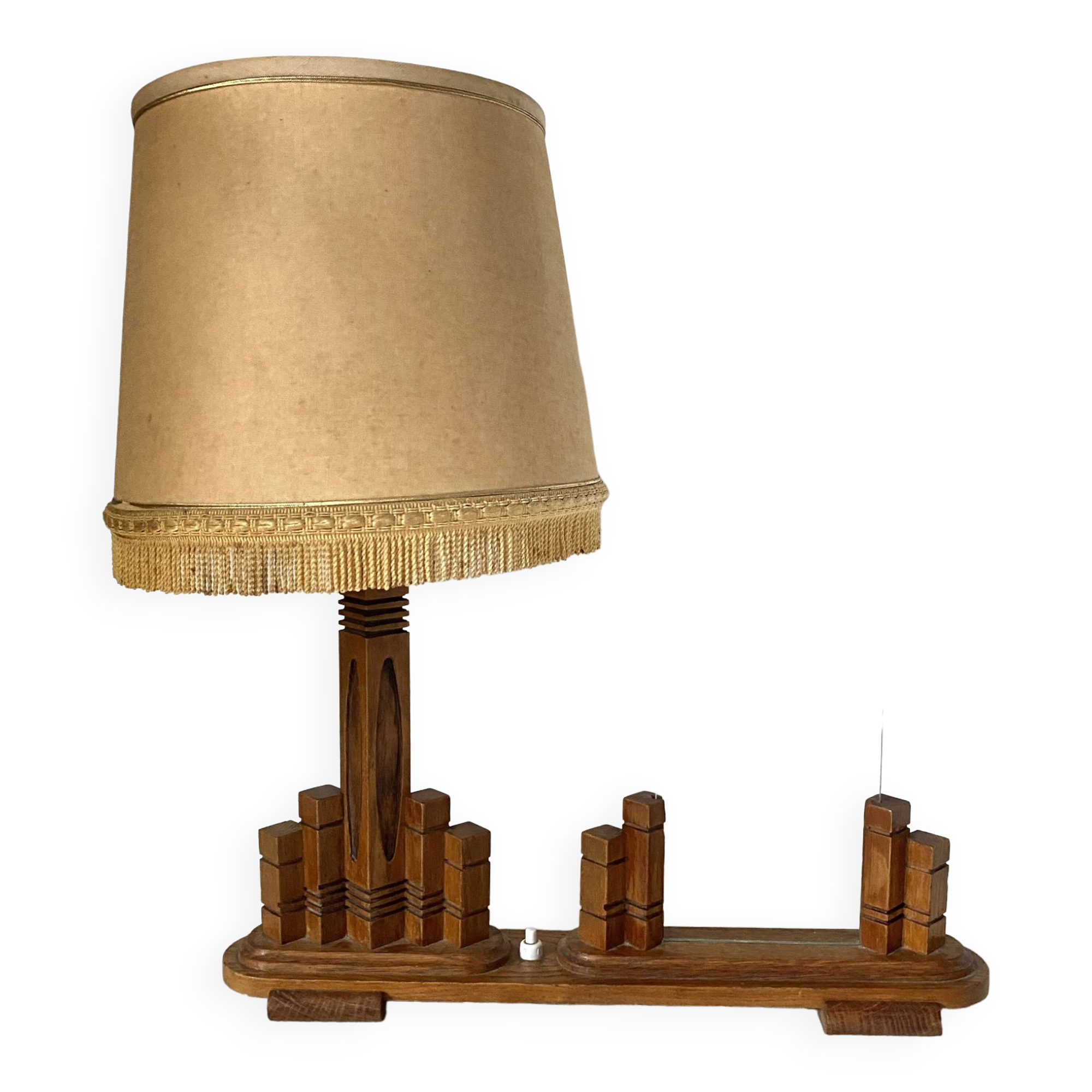 Art deco wooden lamp with photo holder