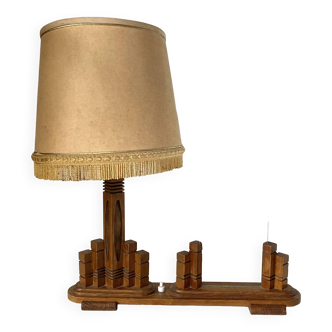 Art deco wooden lamp with photo holder