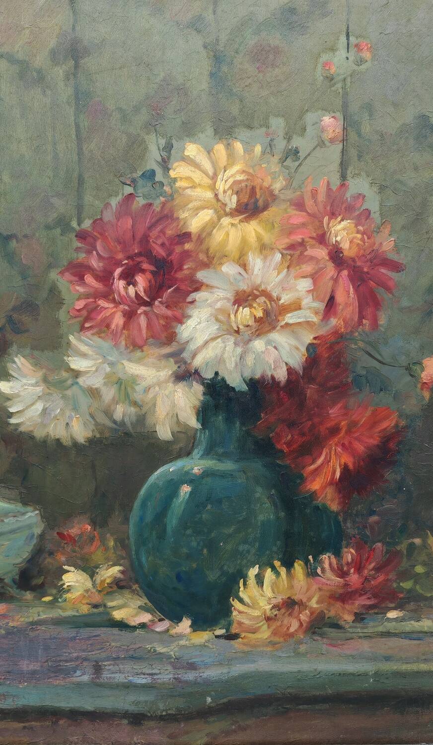 Still life with dahlias oil on panel