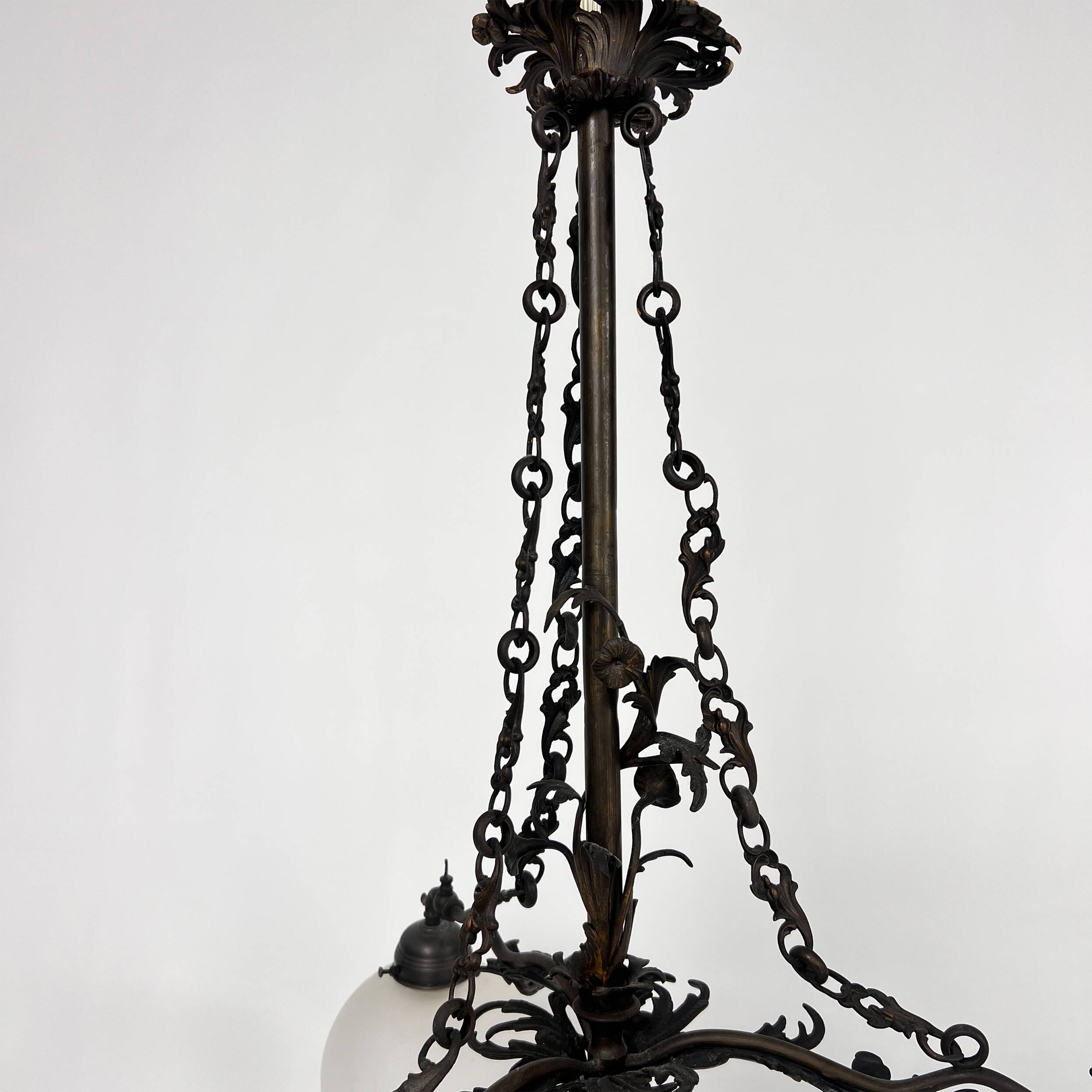Vintage gothic brass and glass chandelier, 1970s
