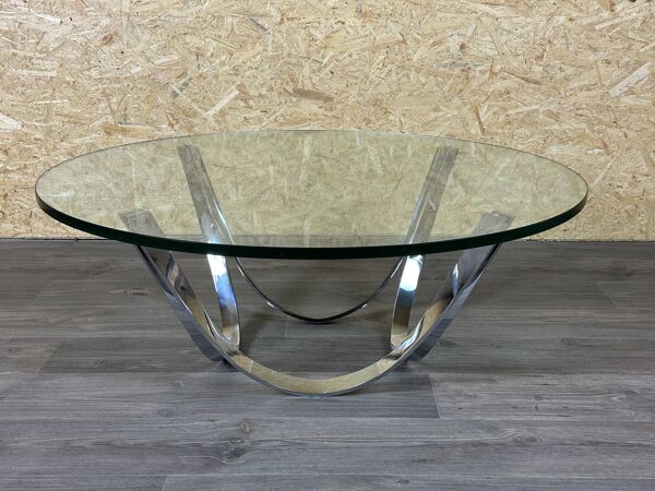 Table basse en métal chromé et verre fumé par Werner Lindner pour Bacher Space Age
