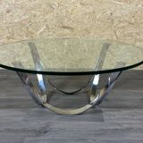 Table basse en métal chromé et verre fumé par Werner Lindner pour Bacher Space Age