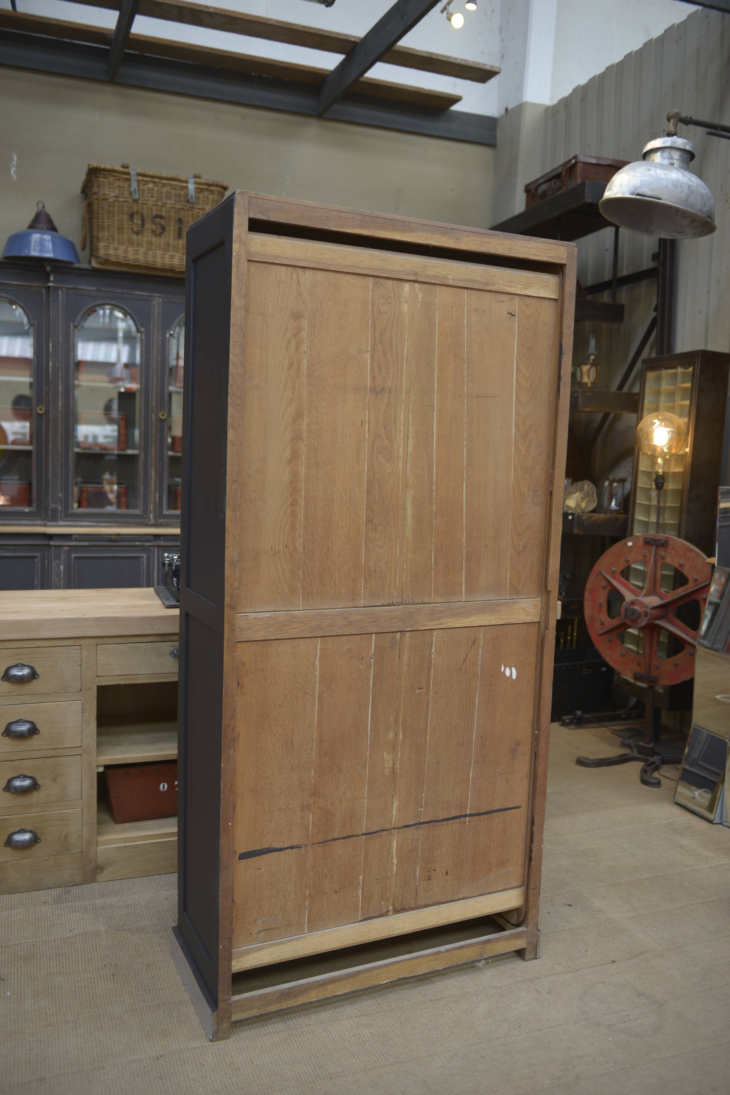 Solid oak shuttered wardrobe, anthracite grey, French work circa 1950