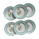 6 vintage white and green porcelain soup plates Iris Moulin des Loups "Sargosse" 1950s