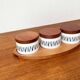 Sets of Swedish herring pots in ceramic and teak by Asa Lindberg for Sagaform, 2000s, set of 4.