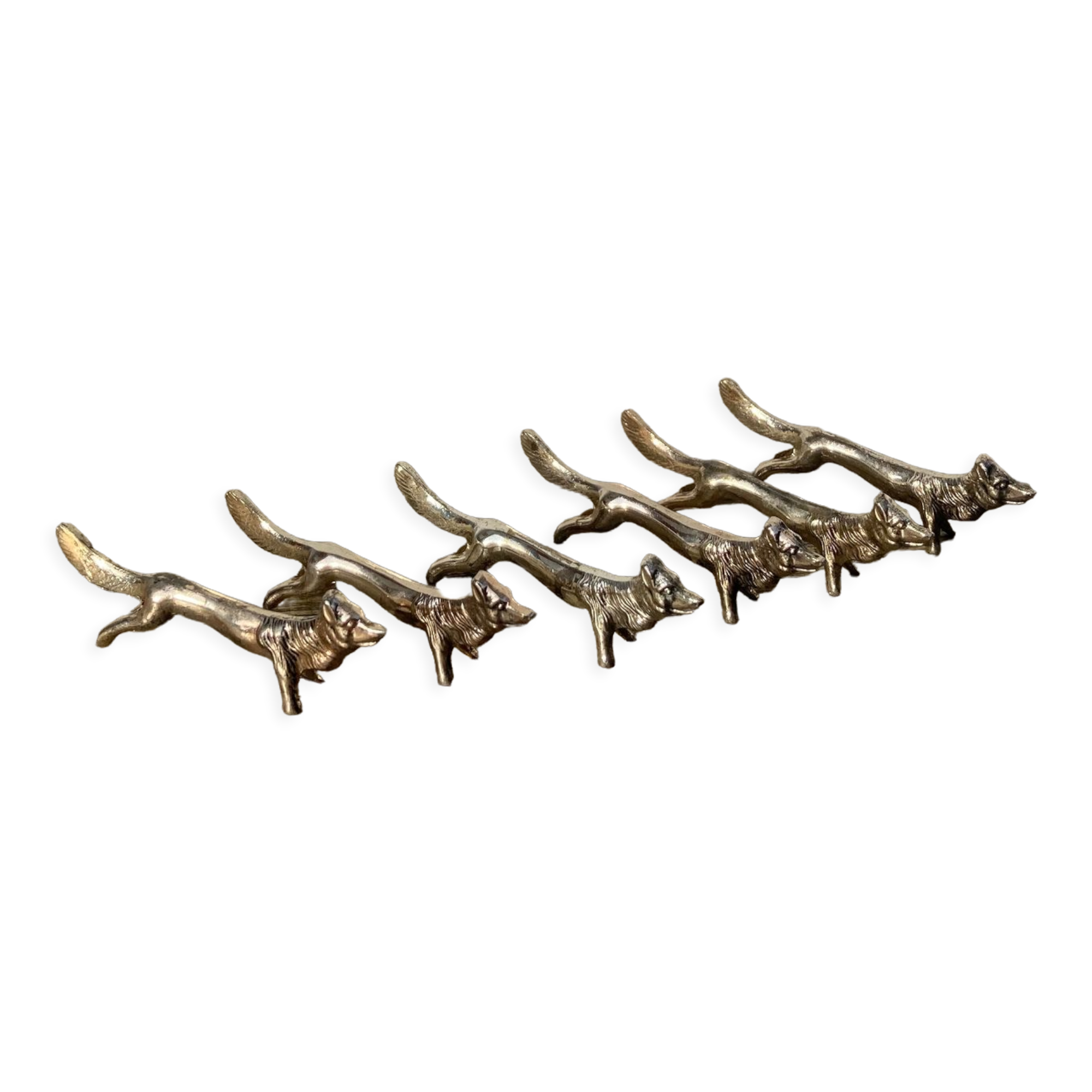 6 knife holders silver metal animals dog wolf