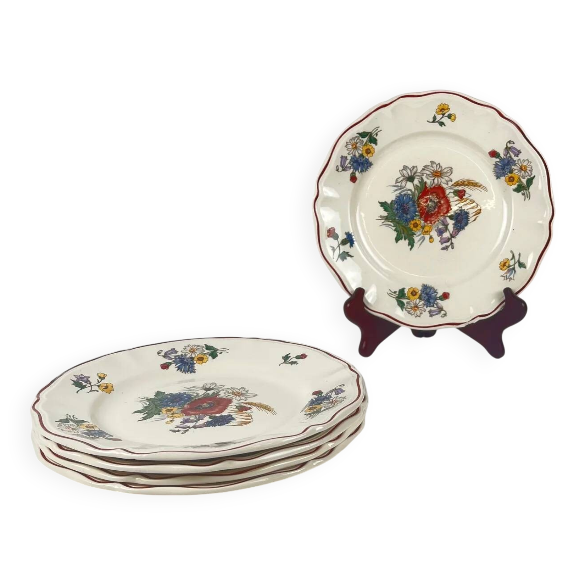Set of 4 flat plates "Agreste", Sarreguemines, first half of the 20th century.