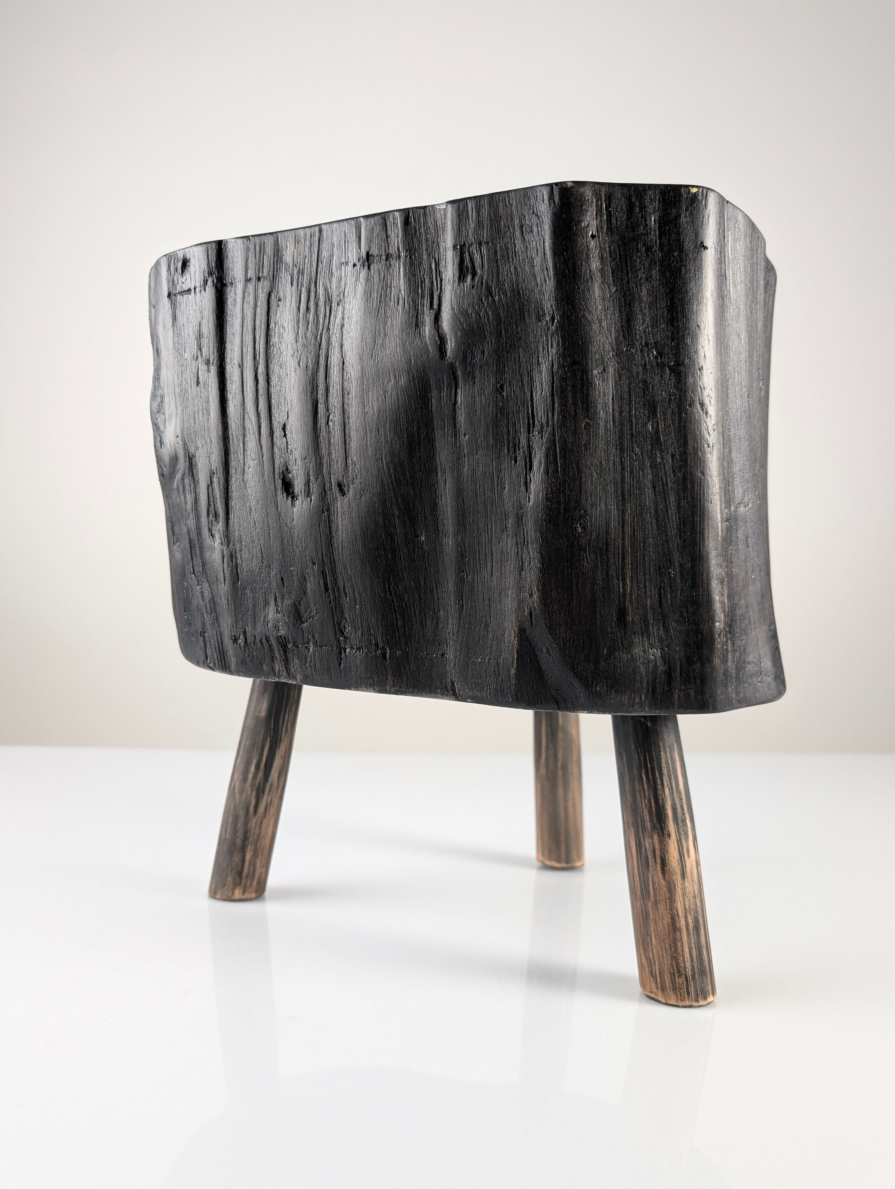 Wabi-Sabi black ebonised wood stool with butterfly joints
