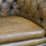 2.5 seater leather chesterfield sofa in a moss green color