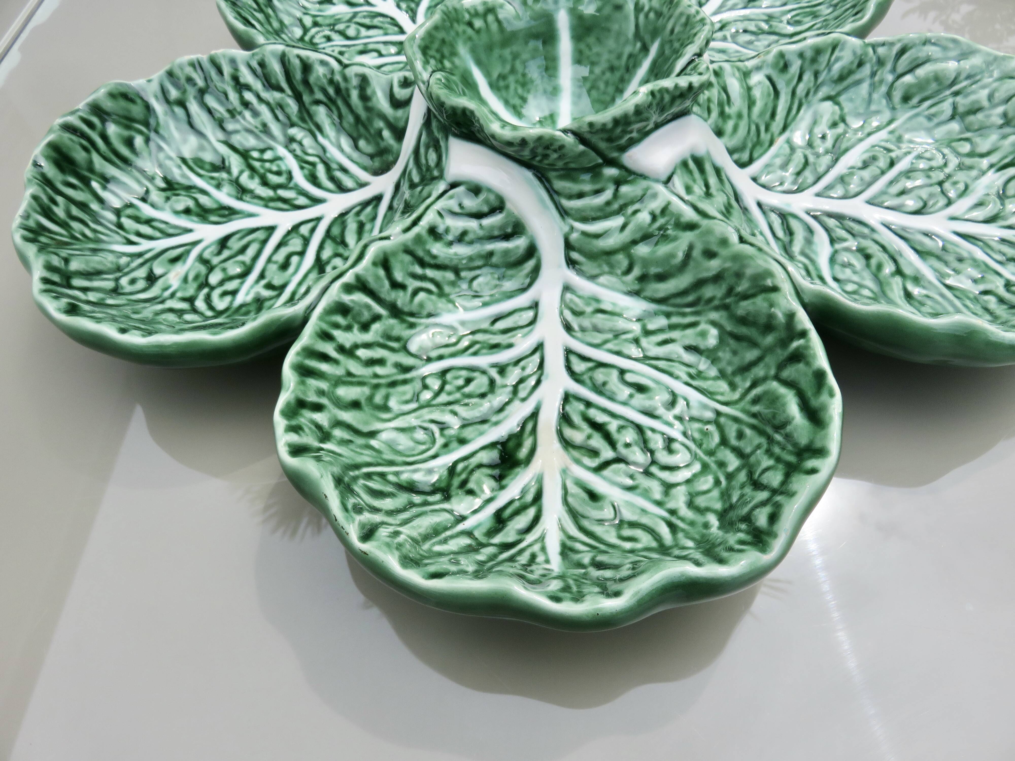 Large "cabbage leaf" dish in barbotine by Bordalo Pinheiro, 1960, Portugal.