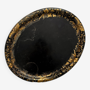 Plateau ovale Napoléon III en tôle noire et dorure Oval Iron Tray XIXeme siècle