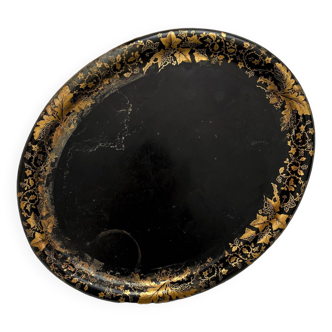 Plateau ovale Napoléon III en tôle noire et dorure Oval Iron Tray XIXeme siècle