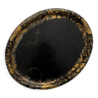 Napoleon III oval tray in black sheet metal and gilding Oval Iron Tray 19th century