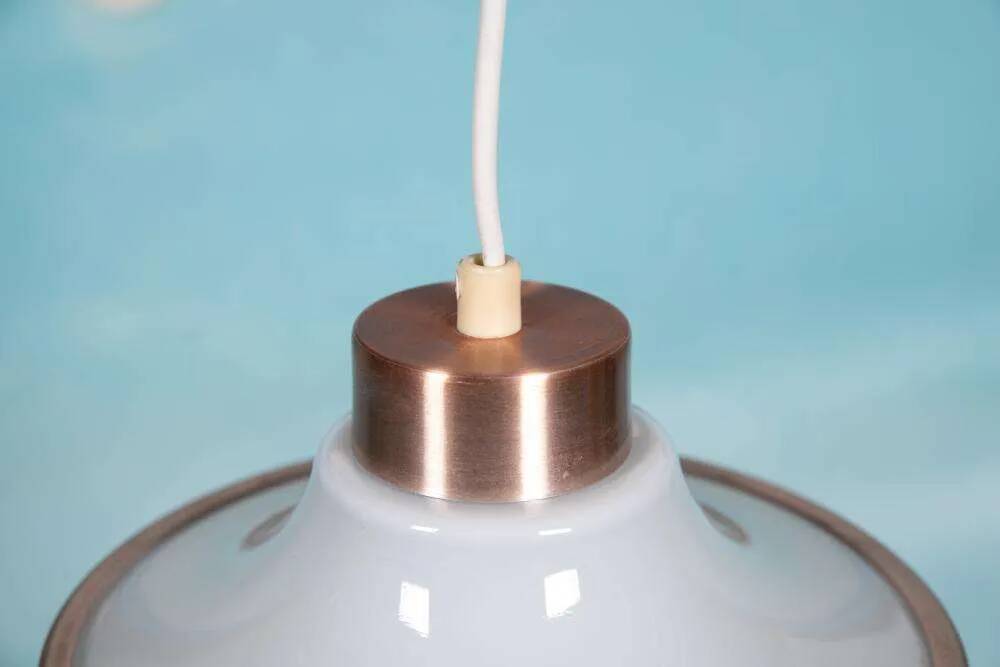 Vintage Swedish pendant lamp in copper opaline, minimalist suspension.