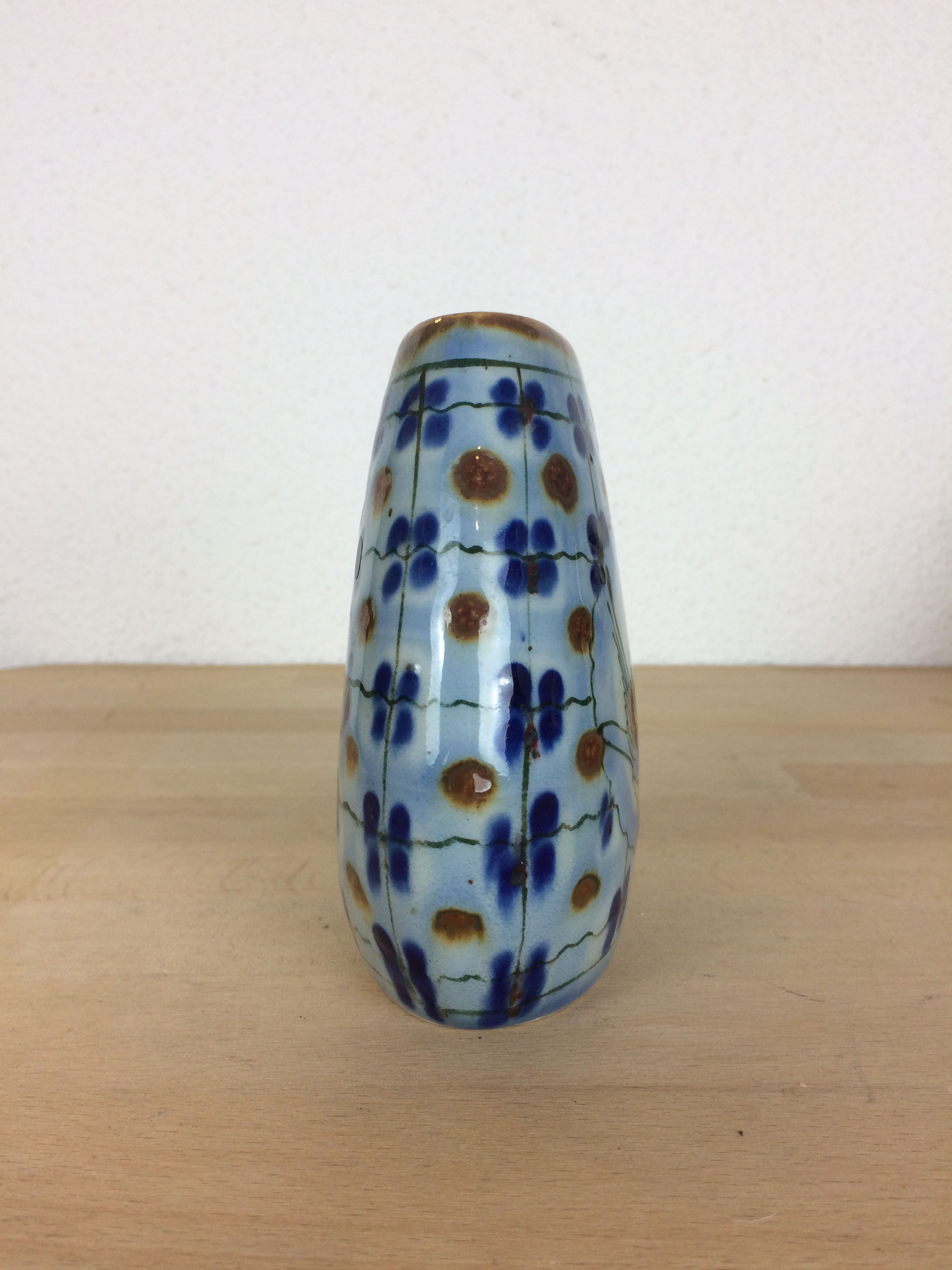 Vintage blue ceramic vase, bird decor