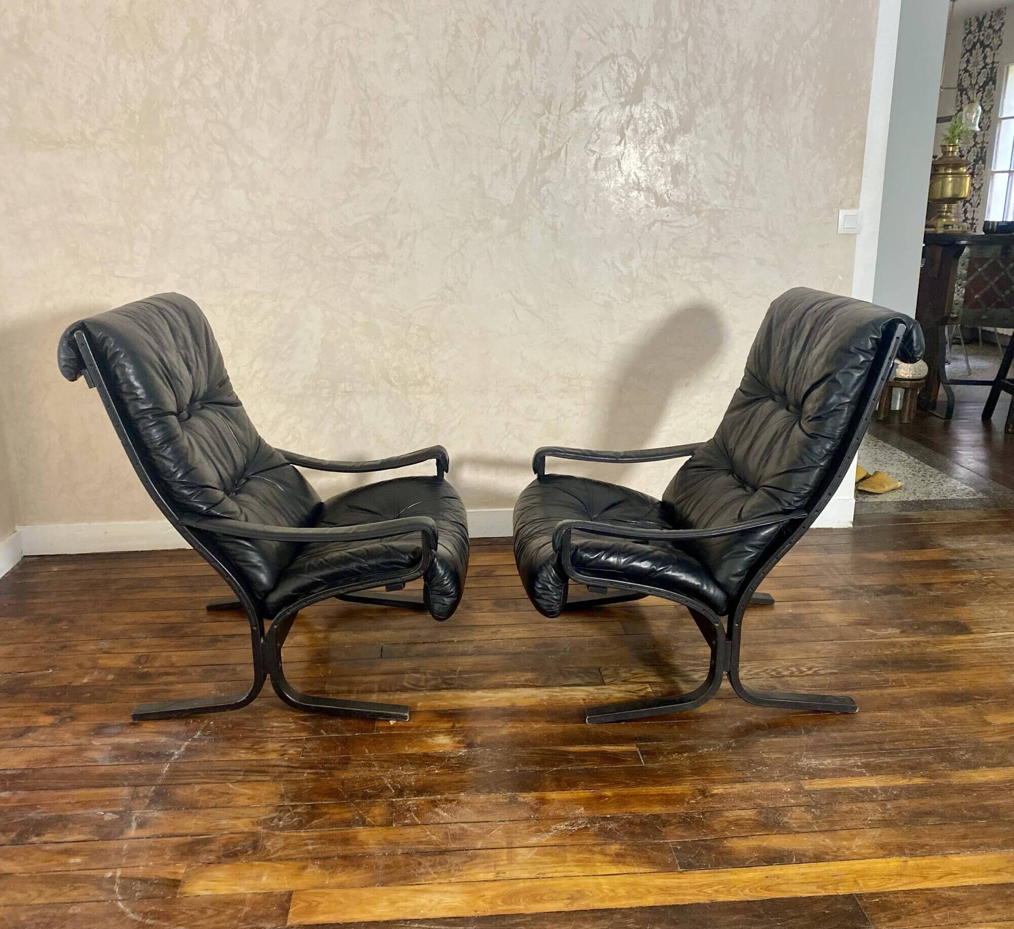 Pair of vintage Westnofa Siesta armchairs by Ingmar Relling 1960.