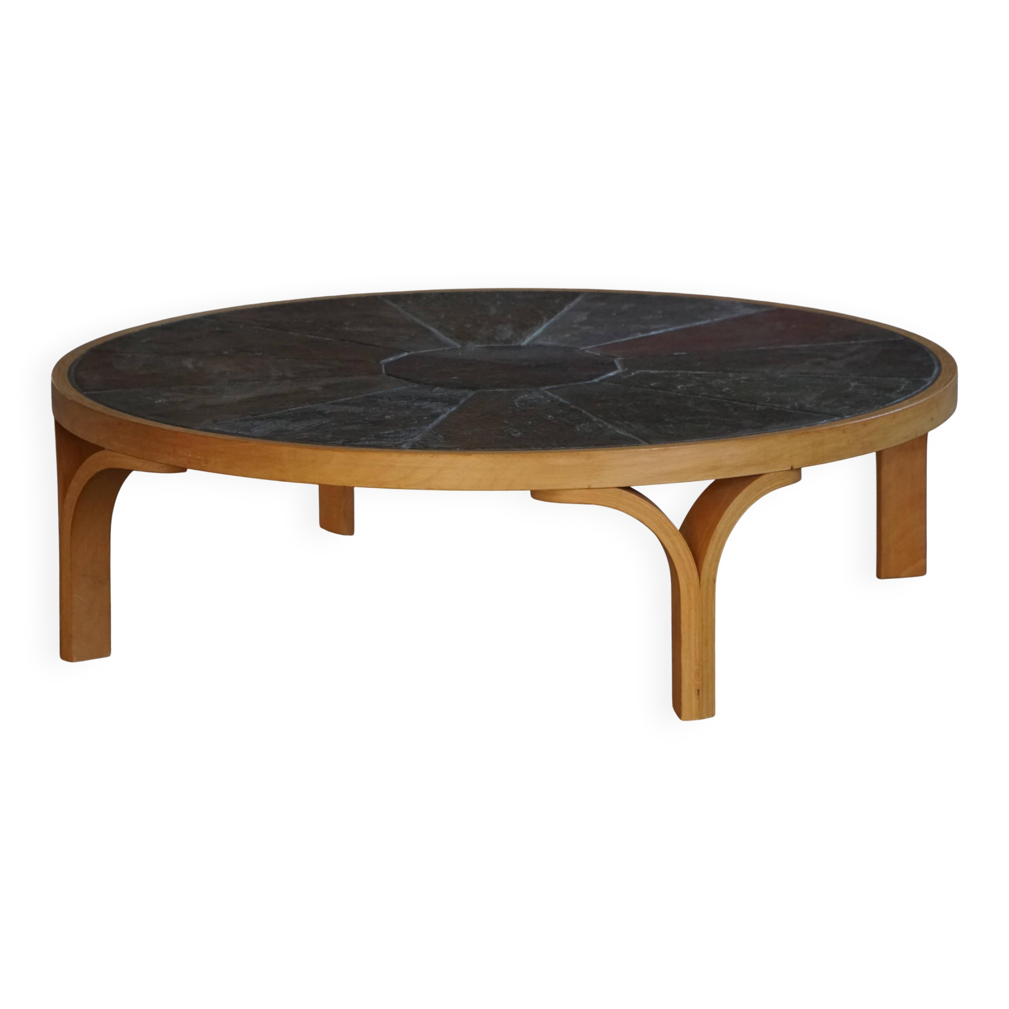 Danish coffee table from the mid-20th century, wooden frame and ceramic tiled top.