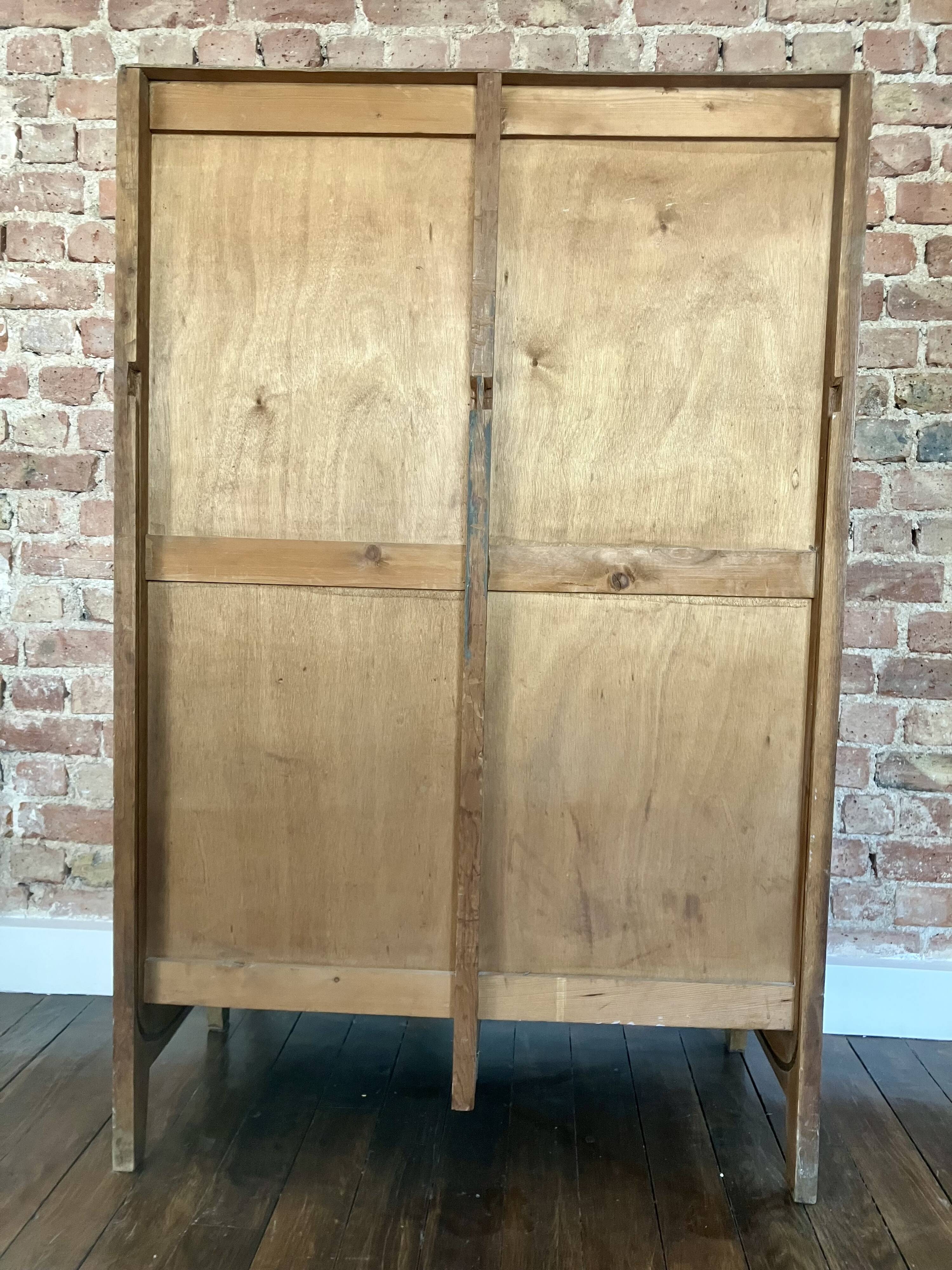 Double curtain filing cabinet in oak — on legs