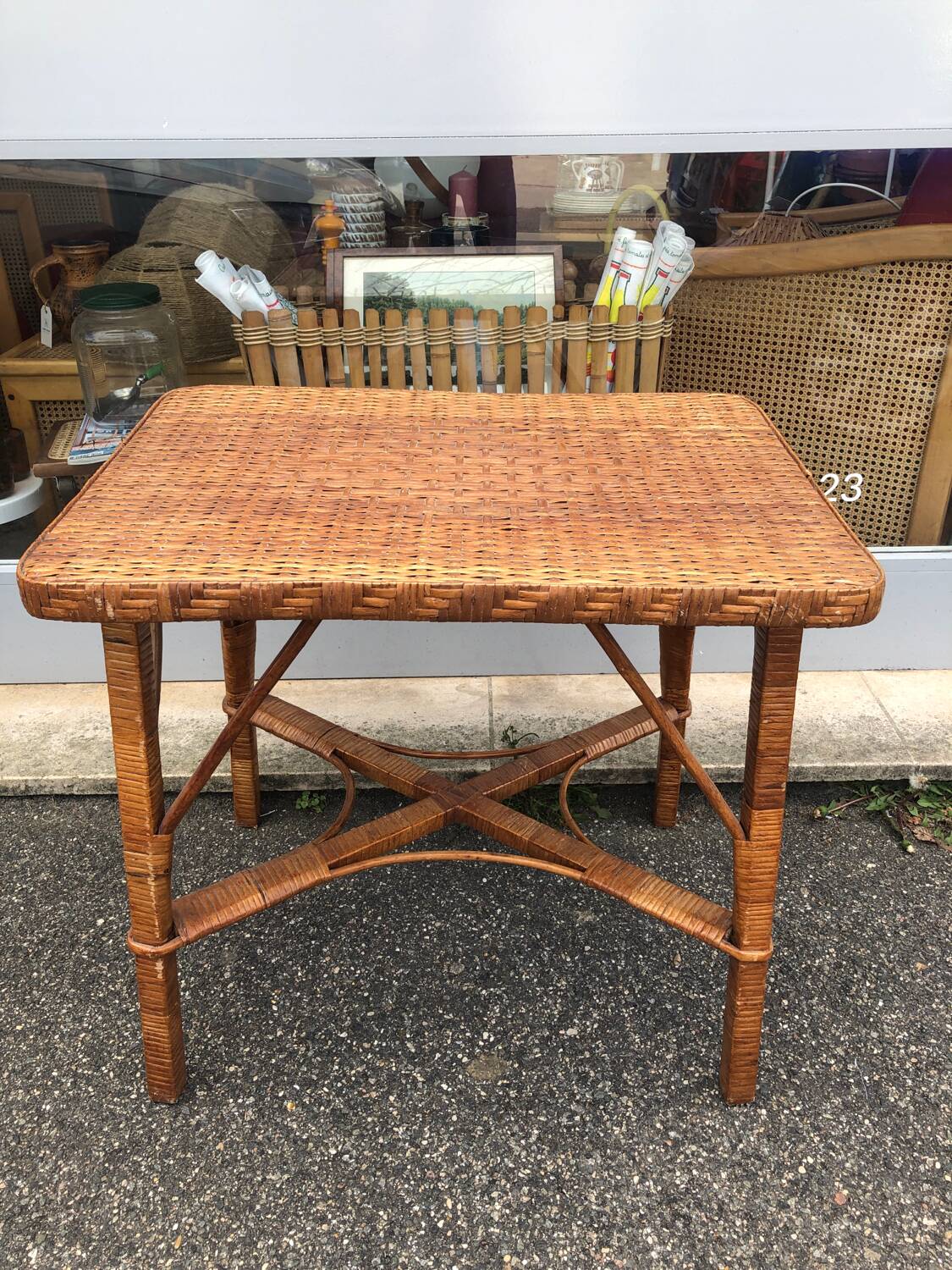 Table basse rotin vintage, 1950