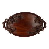 Old wooden tray carved with birds, butterflies and flowers China around 1900. SB