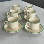 Set of 6 vintage speckled beige and green espresso cups – coffee service