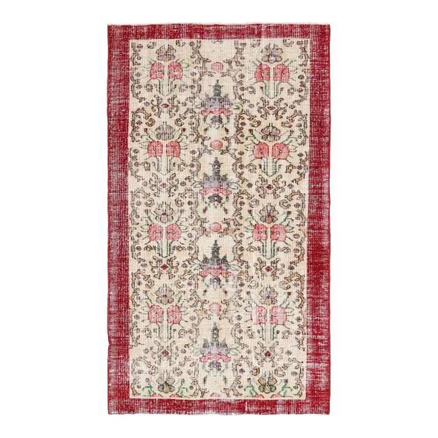 Vintage Turkish Oushak Handmade Wool Cotton Red Area Rug 107x191