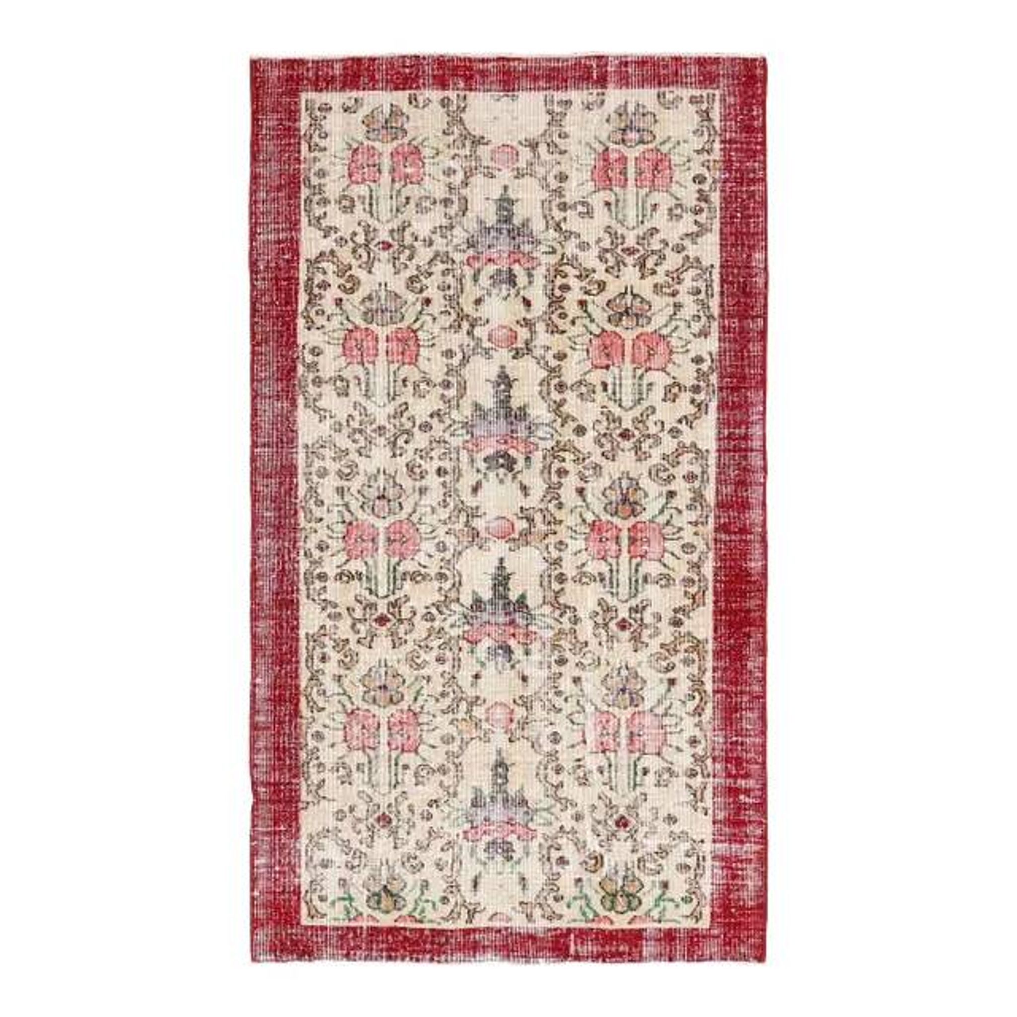 Vintage Turkish Oushak Handmade Wool Cotton Red Area Rug 107x191