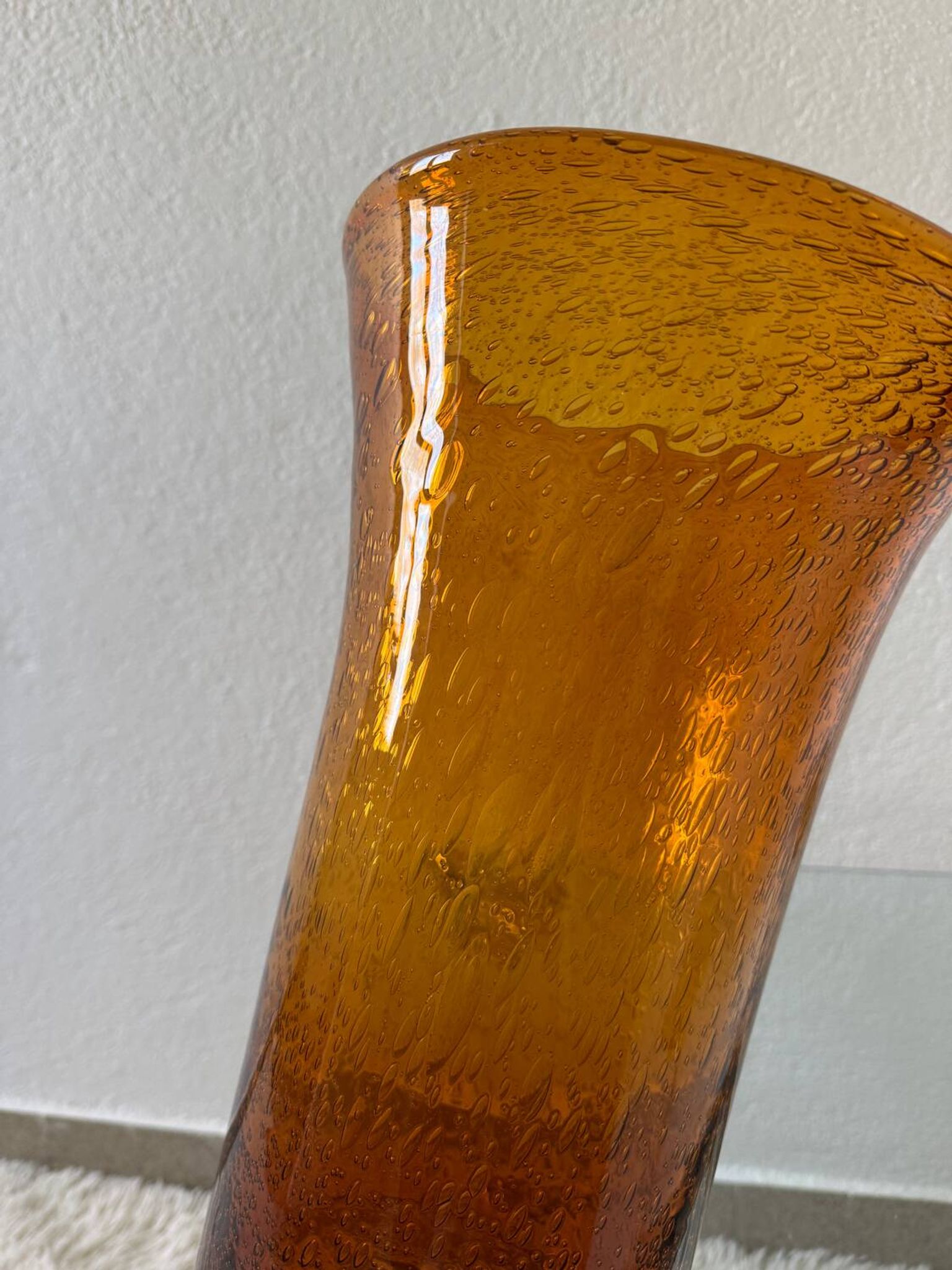 Large amber bubble glass vase from the 60s