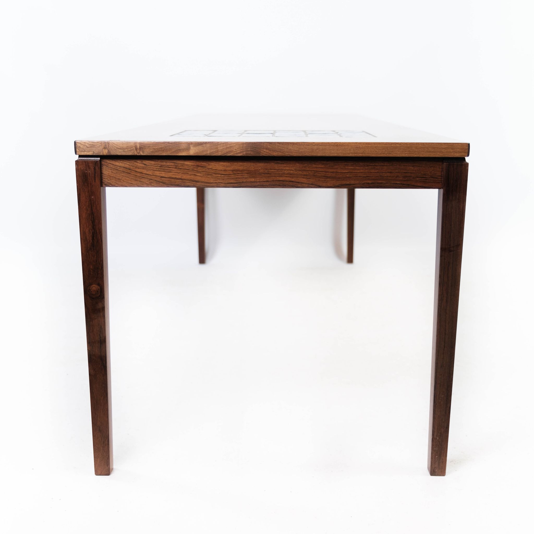 Coffee table in rosewood with blue tiles of Danish design from the 1960s
