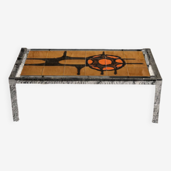 Vintage ceramic chrome coffee table 1970 orange geometric decor