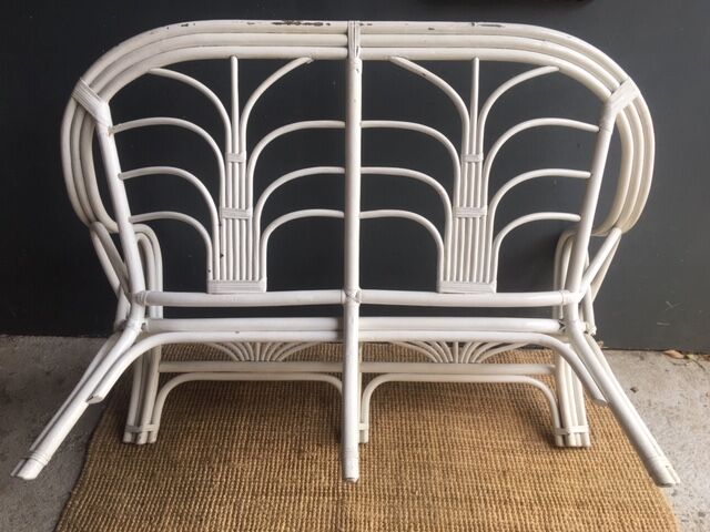 White vintage rattan bench