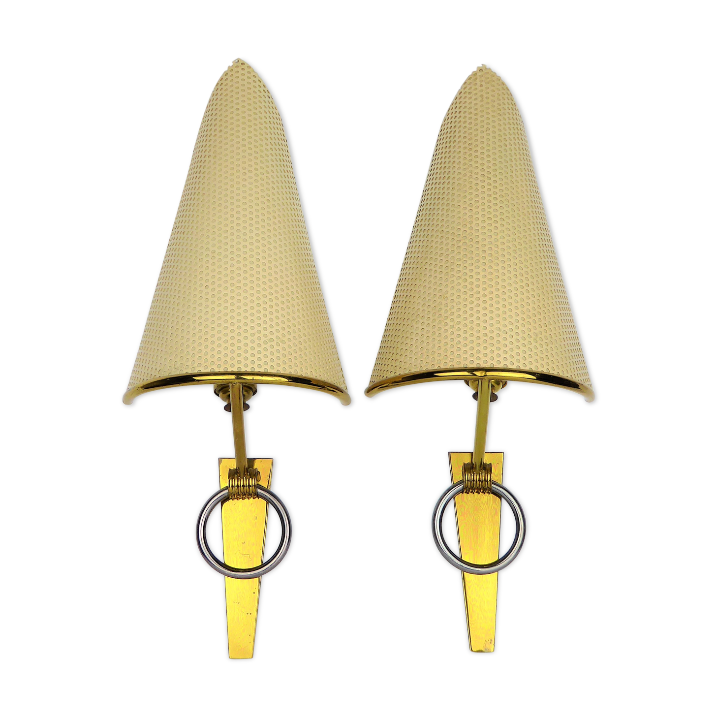 "Ring" sconces Lunel perforated metal, 1950