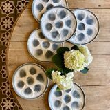 Set of 6 vintage grey oyster plates from Moulin des Loups