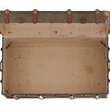 Anc Large cabin trunk in khaki canvas with a snakeskin effect, wood & brass