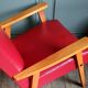 Compass leg armchair in solid beech & red crocodile-effect faux leather