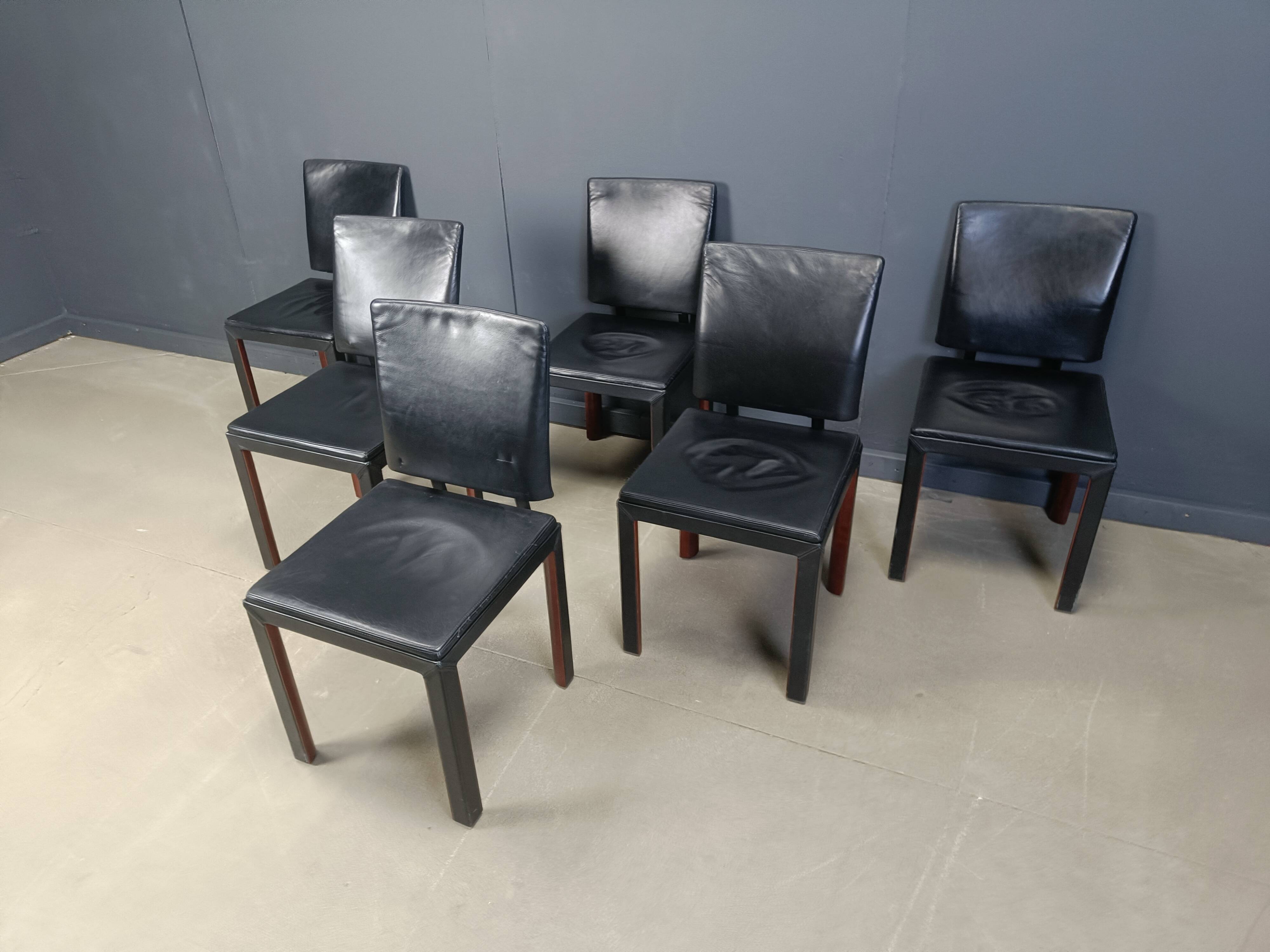 Vintage leather dining chairs by Durlet, 1980s