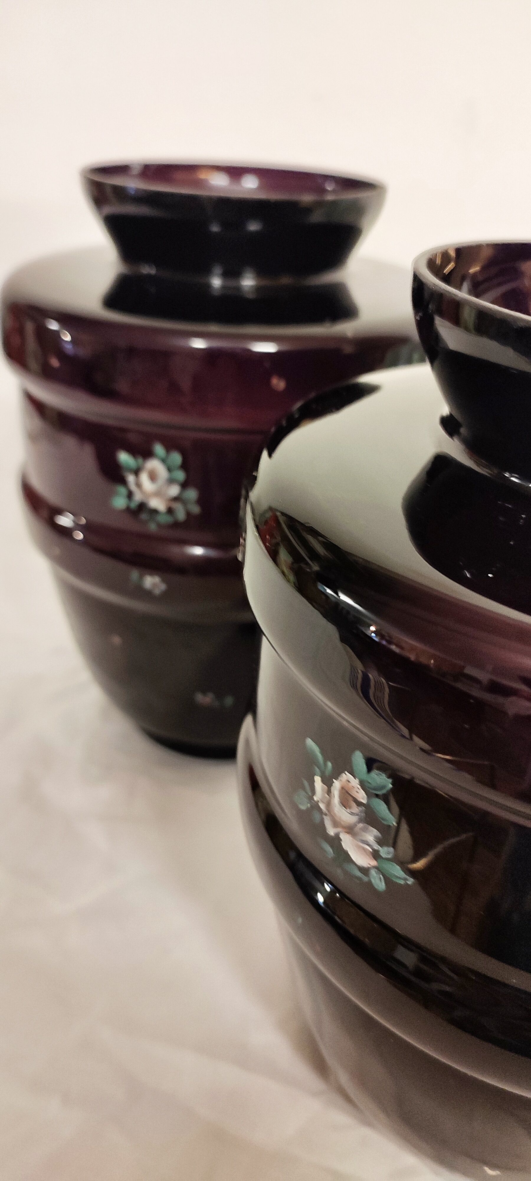 Pair of painted glass vases, France, 1940