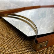 Wall mirror with brass detail and leather mounting, Vetreria Andreini, Ravenna, Italy, 1950s