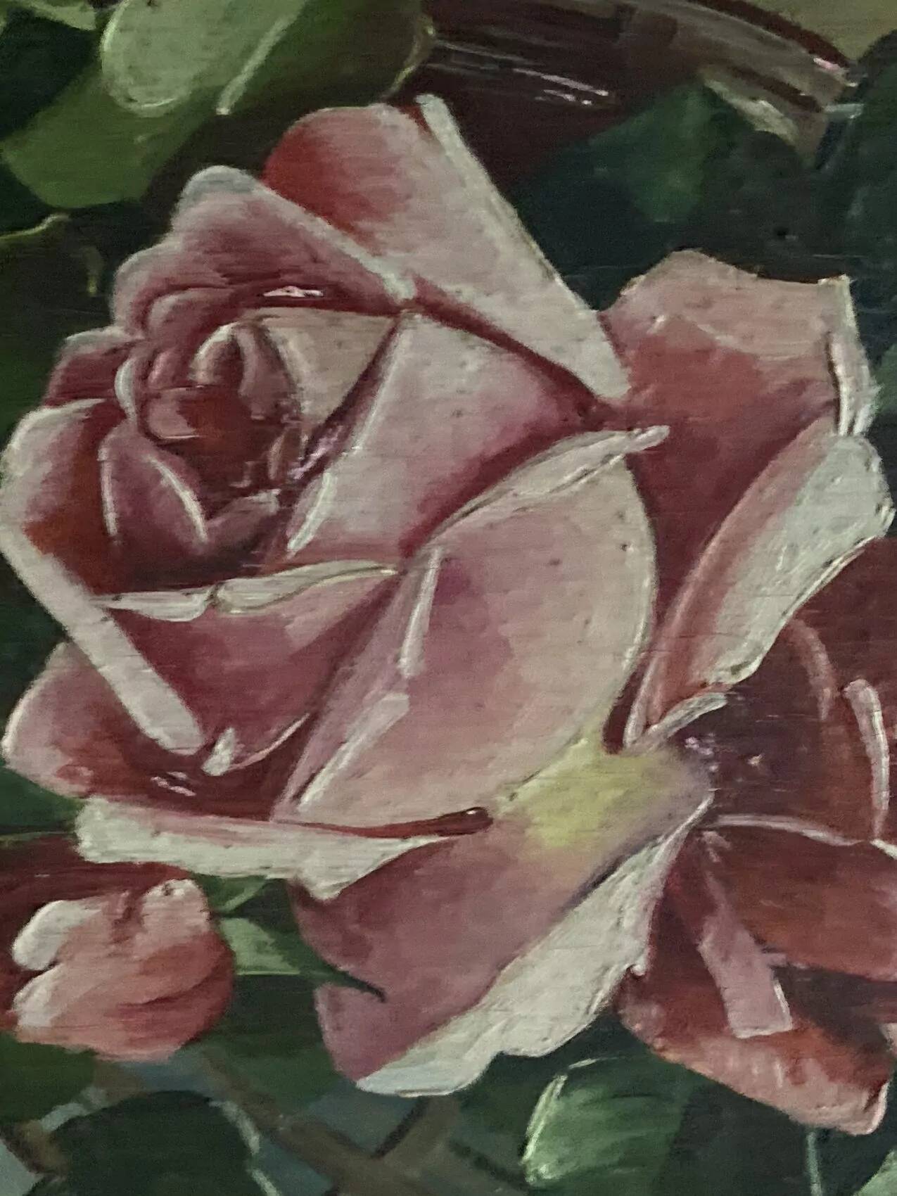 Antique painting - still life with roses - oil painting - 1940s