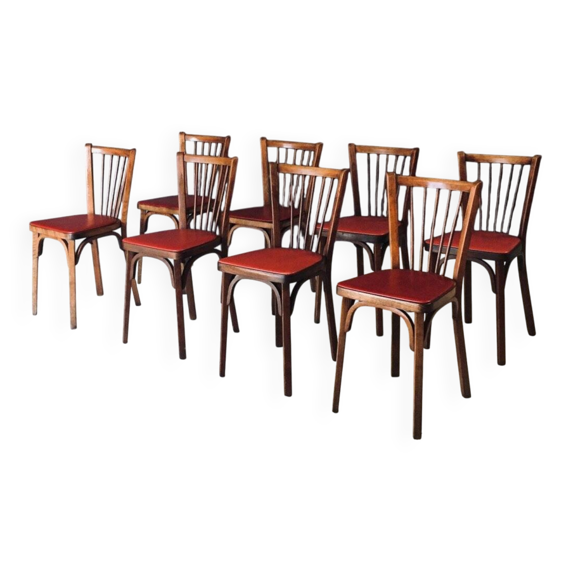 French Reconstruction Bistro Chairs from Baumann, 1950s, Set of 8