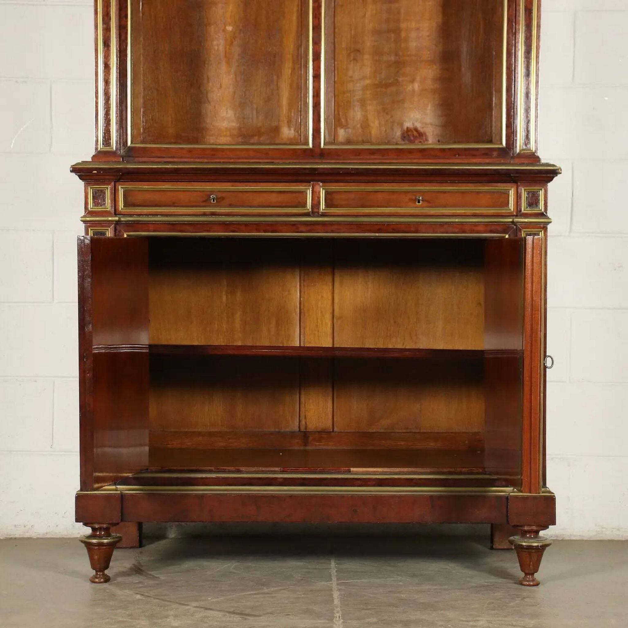 Empire library in mahogany veneer, sessile oak, France, early 19th century.