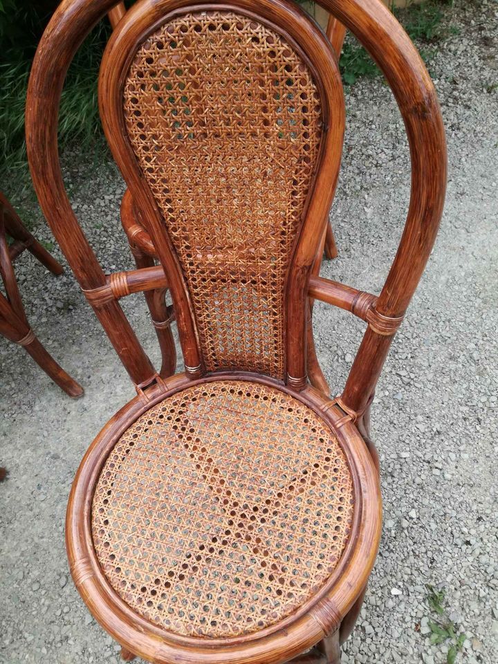 Ensemble de 4 chaises de bistrot terrasse en rotin et cannage