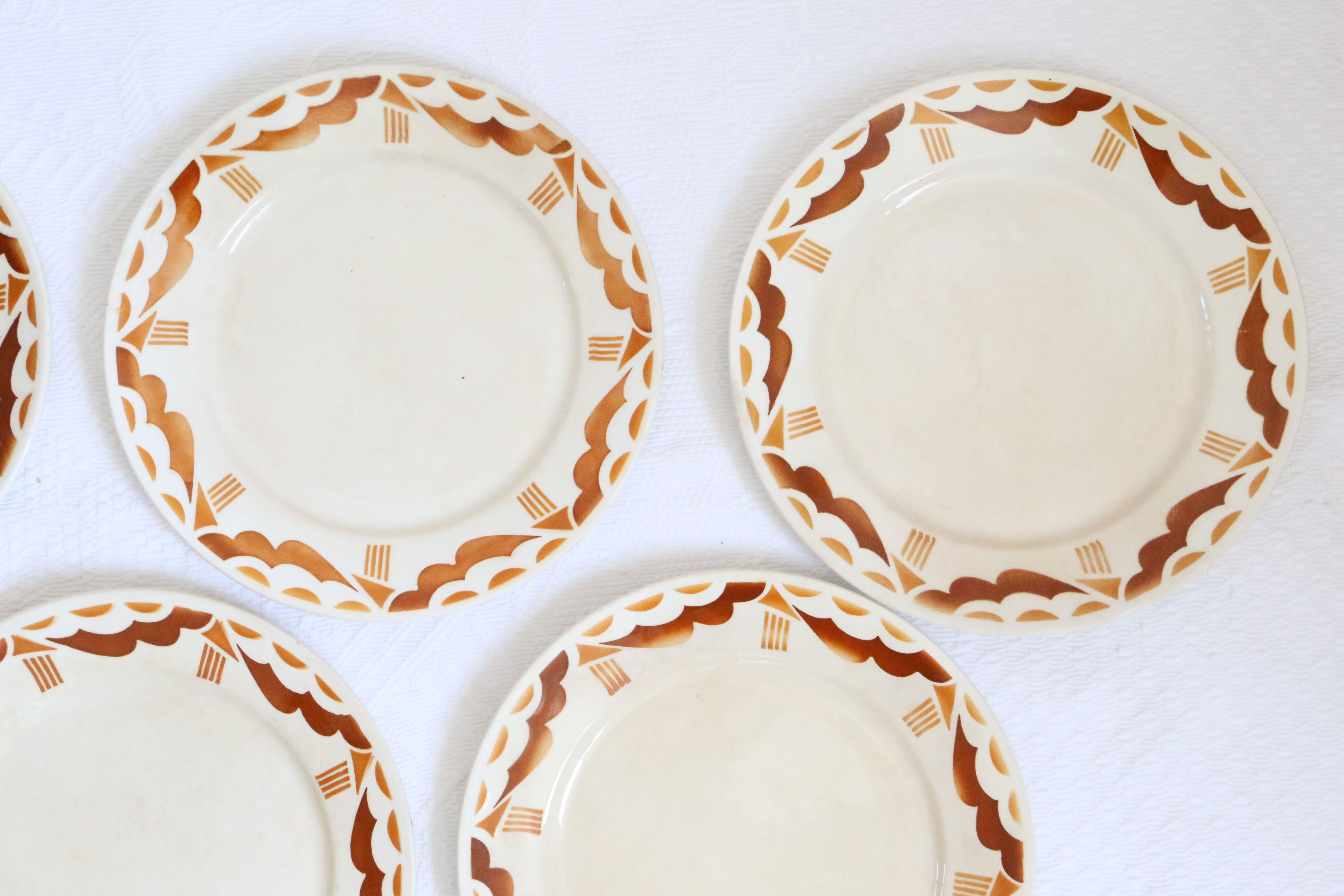 Set of 7 flat plates badonviller, nanteuil, vintage french, authentic, rare, countryside