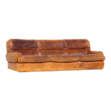 Vintage 3-seater lounge sofa in thick cognac leather