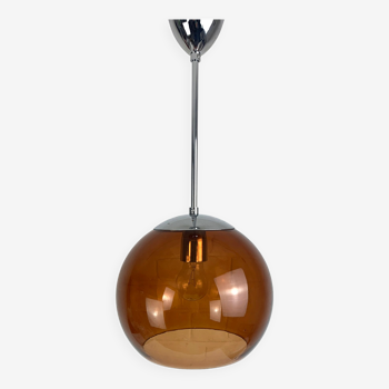 Pendant lamp ball Space Age amber glass chrome 1970s