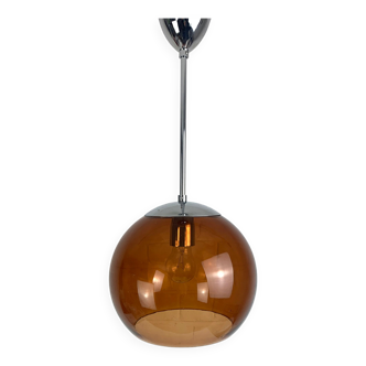 Pendant lamp ball Space Age amber glass chrome 1970s