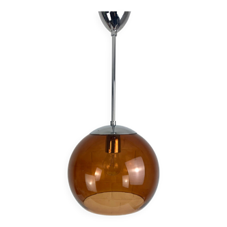 Suspension boule Space Age verre ambre chrome 1970s